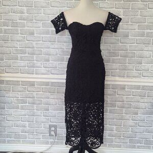 J.O.A. Off the Shoulder Black Lace Midi Dress LBD Whimsigoth Classic NEW Small